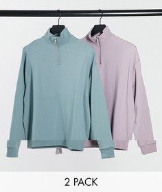 Набор из 2 oversize-свитшотов на короткой молнии голубого и фиолетового цвета ASOS DESIGN-Мульти