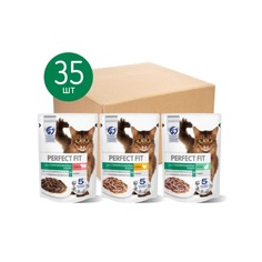 Влажный корм для кошек Perfect Fit, говядина, кролик, курица, три вкуса, 35шт х 75г