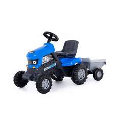 Каталка-трактор Полесье Turbo, с педалями, синяя, с полуприцепом