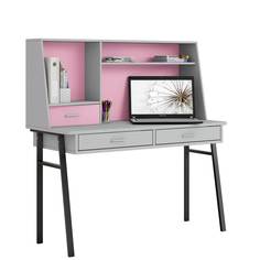 Стол письменный Polini kids Aviv 1455 с надстройкой и ящиками, серый, розовый