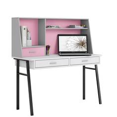 Стол письменный Polini kids Aviv 1455 с надстройкой и ящиками, белый/серый-розовый