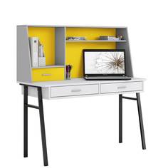 Стол письменный Polini kids Aviv 1455 с надстройкой и ящиками, белый/серый-желтый