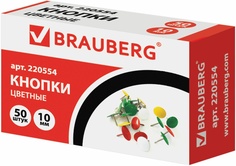 Кнопки канцелярские BRAUBERG металлические, цветные, 10 мм, 50 шт в картонной коробке Greenwich Line