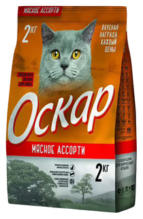 Сухой корм для кошек Оскар, кусочки в соусе с говядиной, 2кг