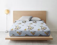 Простыня на резинке из поплина "Ночь Нежна" "Коты-пираты голубой"; 160 х 200