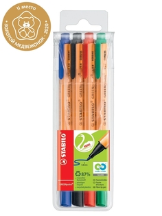 Набор капиллярных ручек STABILO Greenpoint 4 цвета, 0.8 мм