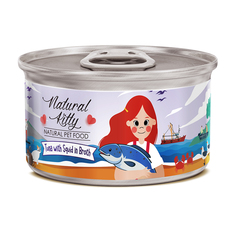 Влажный корм для кошек Pettric NATURAL KITTY с тунцом и кальмаром в бульоне, 24шт, 80г