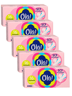 Тампоны женские гигиенические OLA! SUPER Шелковистая поверхность 16 шт/упак.х 5 упак.