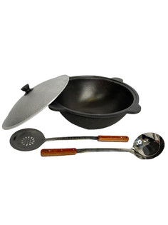 Казан узбекский чугунный 6 литров (круглое дно) + Шумовка и Половник 42 см Намаган