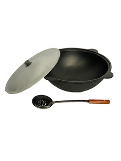 Казан узбекский чугунный 22 литра (круглое дно) + Шумовка 42 см Намаган