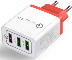 Сетевое зарядное устройство Quick Charge 3.0 с 3 USB разъёмами (Красный) Gsmin