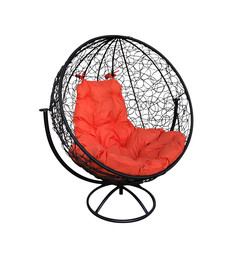 Садовое кресло M-Group Вращающееся с ротангом черное оранжевая подушка