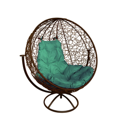 Садовое кресло M-Group Вращающееся с ротангом коричневое зеленая подушка