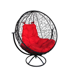Садовое кресло M-Group Вращающееся с ротангом черное красная подушка