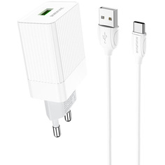 Сетевое зарядное устройство QC 3.0 с кабелем USB Type-C Borofone BA47A Mighty - Белое