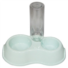 Двойная миска для животных PetStandArt Bottle, пластик, голубой, 0.3 л