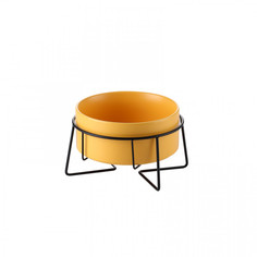 Одинарная миска для животных PetStandArt, керамика, желтый, 0.4 л