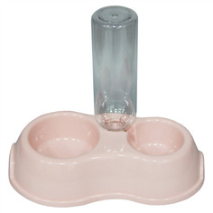 Двойная миска для животных PetStandArt, пластик, розовый, 0.3 л