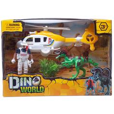 Игровой набор Junfa Мир динозавров (динозавр, вертолет, фигурка человека, акссесуары)