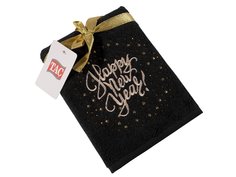 Подарочное полотенце TAC, махровое, HAPPY NEW YEAR, 50*90, антрацит