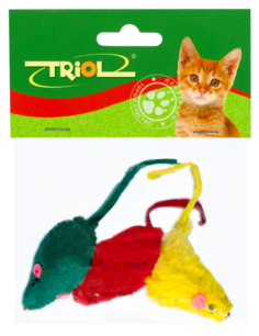 Игрушка для кошек Triol Мышки цветные, 3 шт искусственный мех