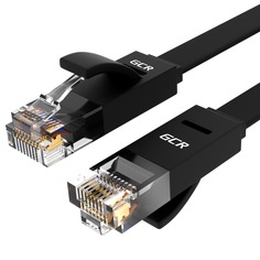 GCR Патч-корд PROF плоский прямой 10.0m, UTP медь кат.6, черный, 30 AWG