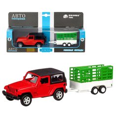 Машинка инерционная Автопанорама 1:43, Jeep Wrangler c белым прицепом для животных