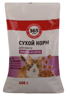 Сухой корм для кошек 365 дней Мясное ассорти, мясо, 0.4кг