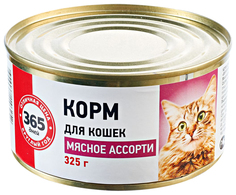 Влажный корм для кошек 365 дней Мур-р-р-ка, говядина, курица, 325г