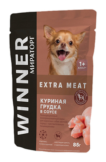 Влажный корм для собак Winner Extra Meat, с куриной грудкой в соусе, 85г