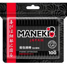 Палочки ватные Black & White, с черным бумажным стиком, 100 штук Maneki
