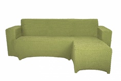 Чехол на угловой диван с оттоманкой CONCORDIA, выступ справа, оливковый
