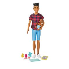 Кукла Barbie Семья Кен Няня в рубашке и шортах с малышом и аксессуарами