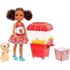 Игровой набор Barbie Семья Челси и щенок Ларек с попкорном 14 см