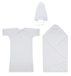 Крестильный набор пеленка/рубашка/косынка Leo, цвет: белый р.74 Лео