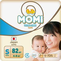 Подгузники одноразовые MOMI 4-8 кг S 82 шт.