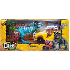 Игровой набор Junfa Мир динозавров динозавр, джип-сафари, фигурка человека, акссесуары