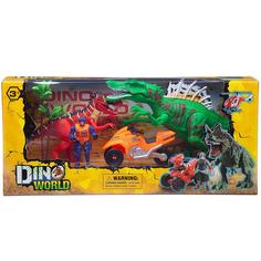 Игровой набор Junfa Мир динозавров 2 динозавра, мотоцикл, фигурка человека, акссесуары