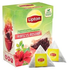 Чай Lipton Rosehip love, травяной, с гибискусом, розой, в эко пирамидках, 20 пакетиков