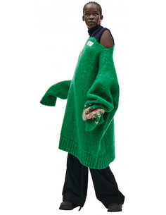 Зеленый Оверсайз свитер с контрастной вышивкой RAF Simons