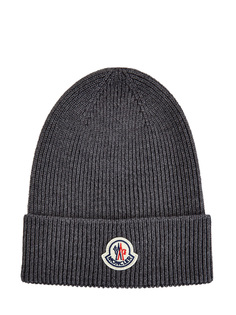 Базовая шапка из шерстяной пряжи с логотипом бренда Moncler