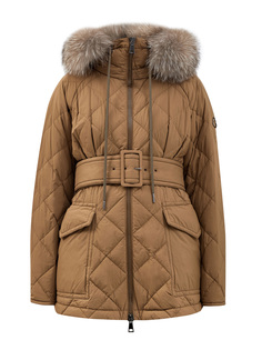 Стеганый пуховик Falcaire с поясом и отделкой из меха Moncler