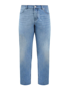 Окрашенные вручную джинсы с нашивкой из кожи Brunello Cucinelli