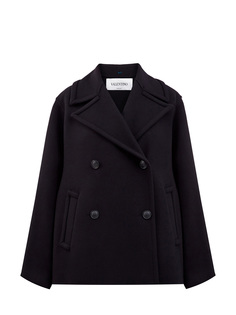 Двубортное пальто-бушлат из плотной шерстяной ткани Valentino