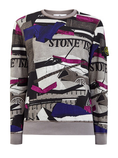 Джемпер из хлопка с принтом Mixed Media и фирменной нашивкой Stone Island