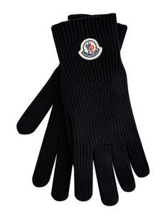 Шерстяные перчатки эластичной вязки с логотипом из фетра Moncler