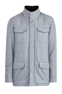 Куртка из плотной ткани меланжевого тона с отделкой натуральным мехом Enrico Mandelli