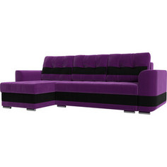 Диван угловой Лига Диванов Честер вельвет фиолетовый вставка черная левый угол.