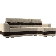 Диван угловой Лига Диванов Честер вельвет бежевый вставка коричневая правый угол.