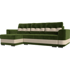 Диван угловой Лига Диванов Честер вельвет зеленый вставка экокожа бежевая левый угол.